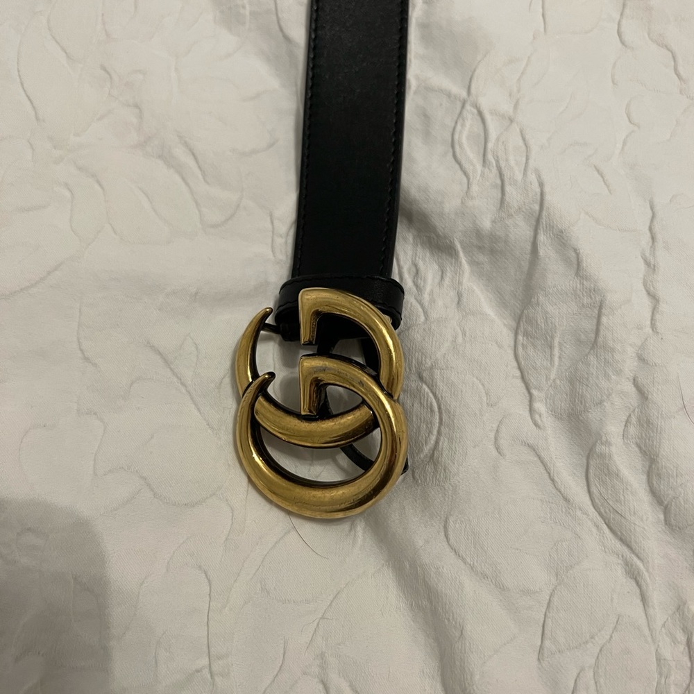 Gucci logo, black leather, gold GG belt. Size 85. - Picture 2 of 4